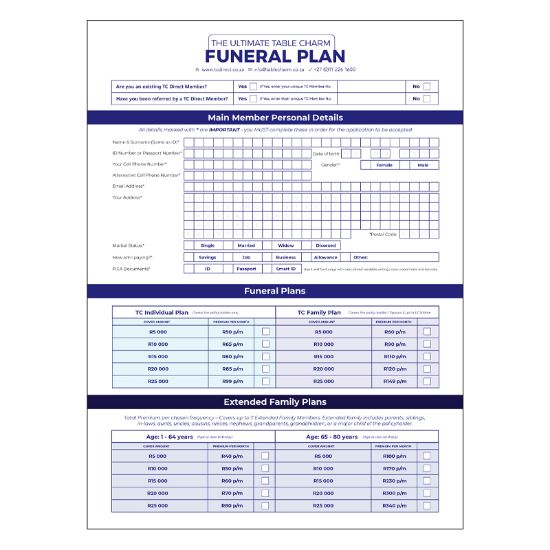 Picture of (10) TC Funeral Plan Application Forms